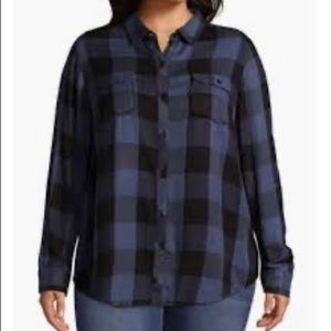 Long Sleeve Blue and Black Flannel